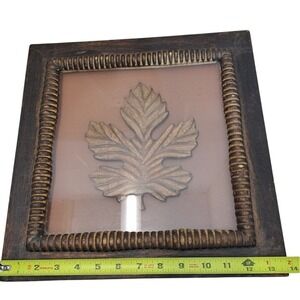 Vintage Hand Carved Wood Leaf Shadow Box Wall Art Framed Glass 14in Square Brown